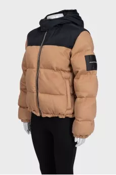 Brown down jacket with a hood