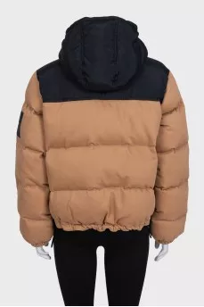 Brown down jacket with a hood
