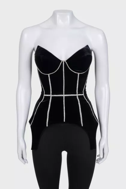 Velvet corset top with rhinestones