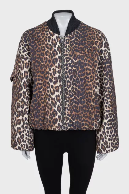 Bomber jacket with voluminous printed sleeves