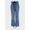 Blue straight-leg jeans with patch pockets