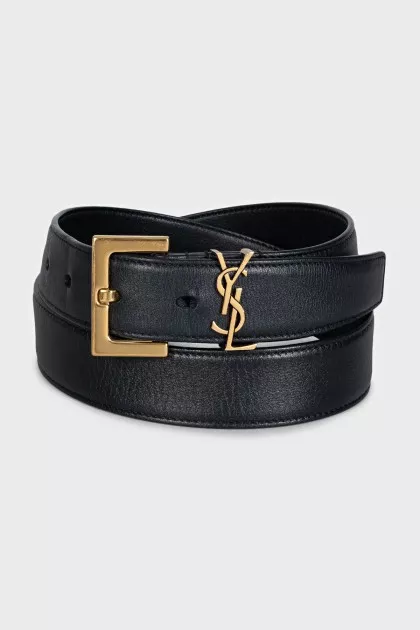 Black leather belt Cassandre
