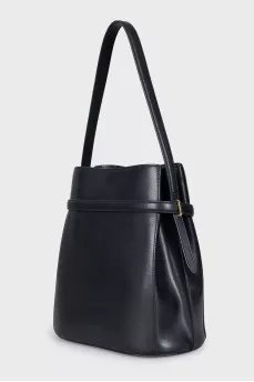 Black leather bucket bag