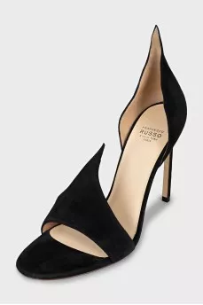 Black suede heeled sandals