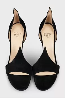 Black suede heeled sandals