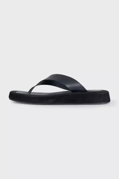 Black suede flip flops