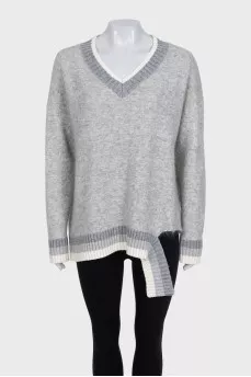 Gray pullover with striped print