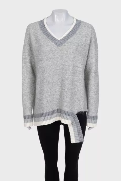 Gray pullover with striped print