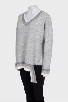 Gray pullover with striped print