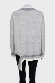 Gray pullover with striped print