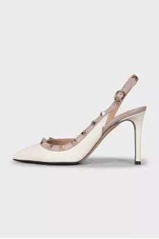 Beige Rockstud Slingbacks