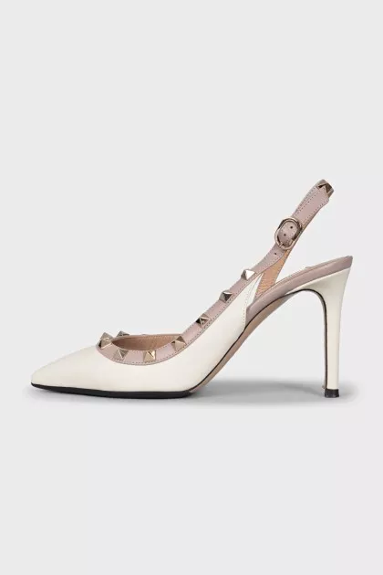 Beige Rockstud Slingbacks