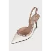 Beige Rockstud Slingbacks