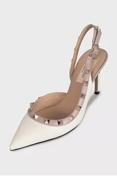 Beige Rockstud Slingbacks