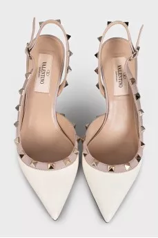 Beige Rockstud Slingbacks