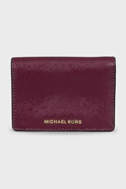 Leather wallet with a button and a brand logo