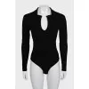 Black wool pullover bodysuit with tag