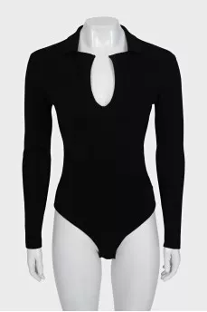 Black wool pullover bodysuit with tag