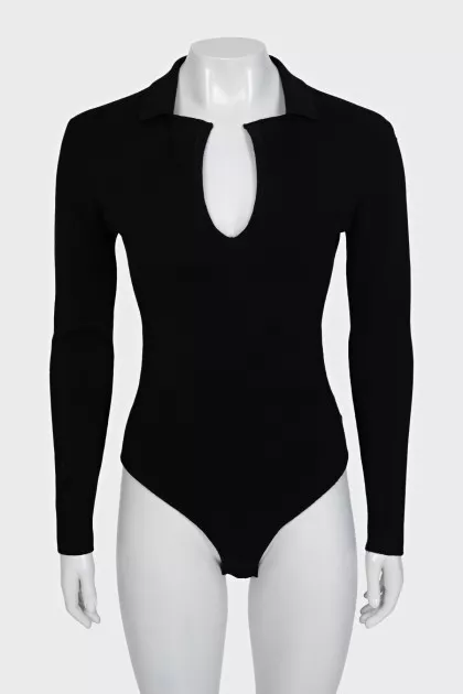 Black wool pullover bodysuit with tag