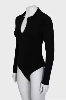 Black wool pullover bodysuit with tag