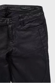 Black tapered leather trousers