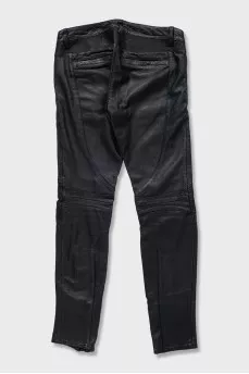 Black tapered leather trousers