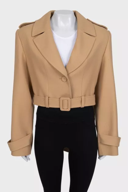 Cropped wool jacket with belt