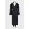 Black double-breasted linen trench coat