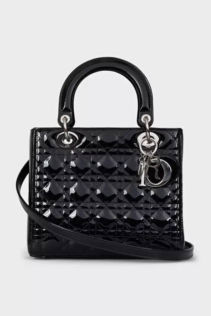 Чорна сумка з тисненням Lady Dior