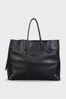 Black tote with silver hardware