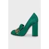 Green suede high heels