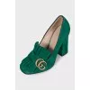 Green suede high heels