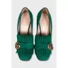Green suede high heels