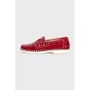 Red suede studded loafers