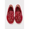 Red suede studded loafers