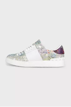 Floral print mixed color sneakers