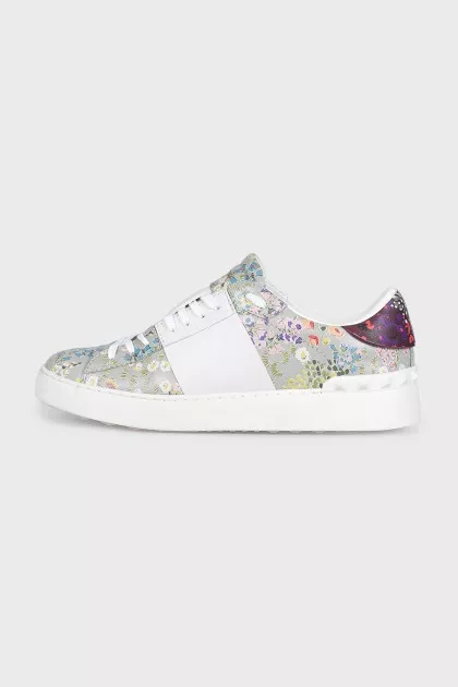 Floral print mixed color sneakers