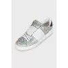 Floral print mixed color sneakers