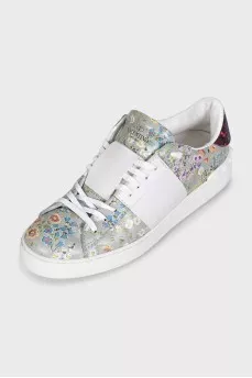 Floral print mixed color sneakers