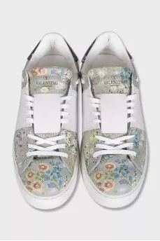 Floral print mixed color sneakers