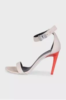 Gray sandals with red heels
