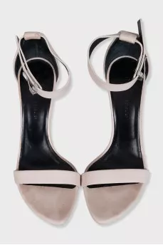 Gray sandals with red heels