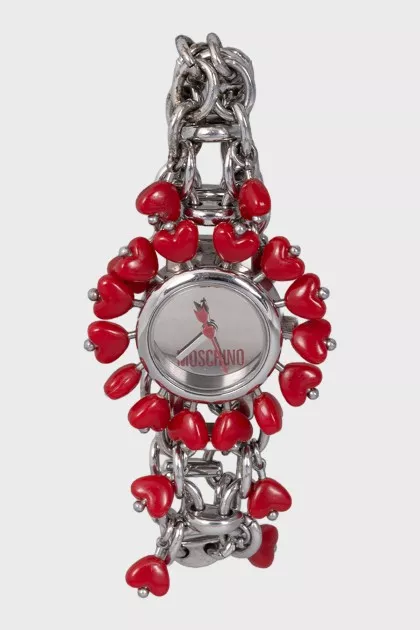 Silver watch with heart-shaped decor