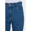 Blue boot cut fit jeans with embroidered pockets