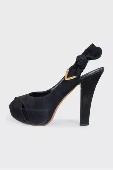 Black suede heeled sandals