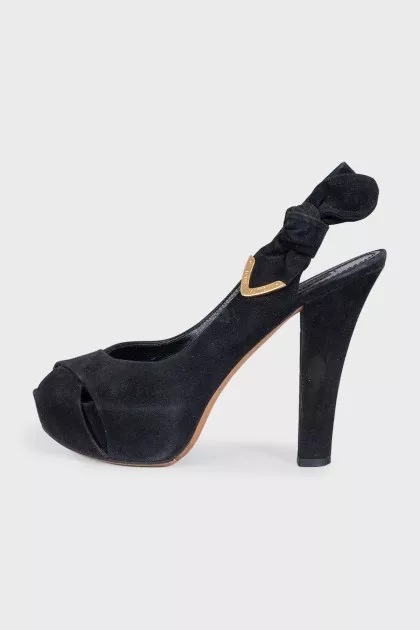 Black suede heeled sandals