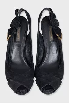 Black suede heeled sandals