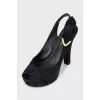 Black suede heeled sandals