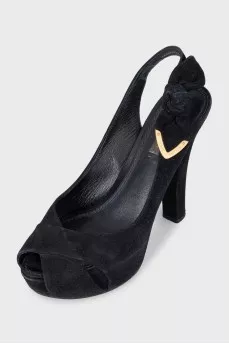 Black suede heeled sandals
