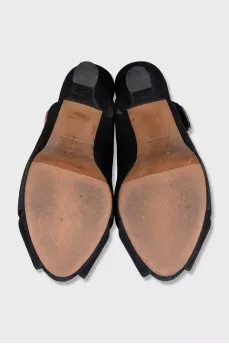 Black suede heeled sandals